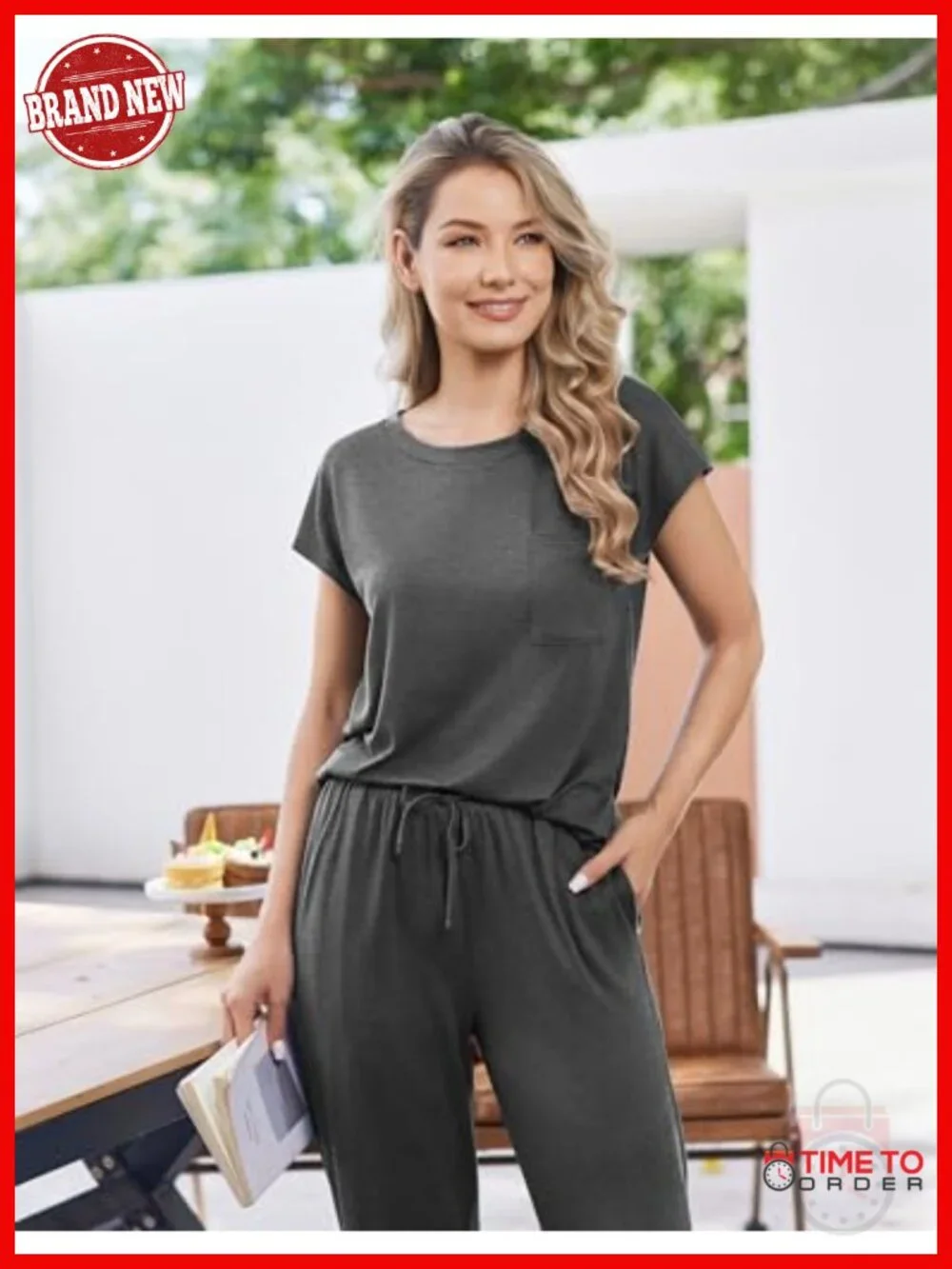 Women's 2-Piece Pajama Set Cap Sleeve Top and Pants Soft Sleepwear with Pockets